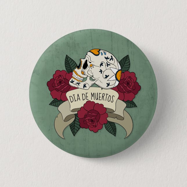 Rond 5 Cm Crâne floral Dia de los Muertos | Badge (Devant)