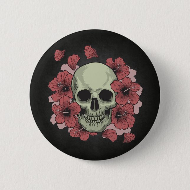 Rond 5 Cm Crâne floral Dia de los Muertos | Badge (Devant)
