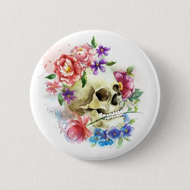 Rond 5 Cm Crâne floral Dia de los Muertos | Badge (Devant)
