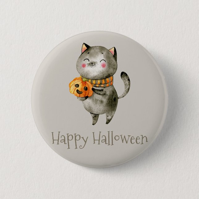 Rond 5 Cm Cute Halloween Chat avec Citrouille | Badge (Devant)