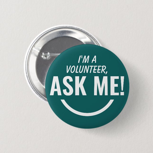 Rond 5 Cm Demandez-moi Turquoise Vert Volontaire Badge Pinba (Devant & derrière)