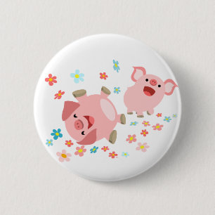 Rond 5 Cm Deux mignons cochons en carton dans le badge du bo
