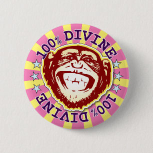 Rond 5 Cm Divine 100% Funny Funky Monkey Badge