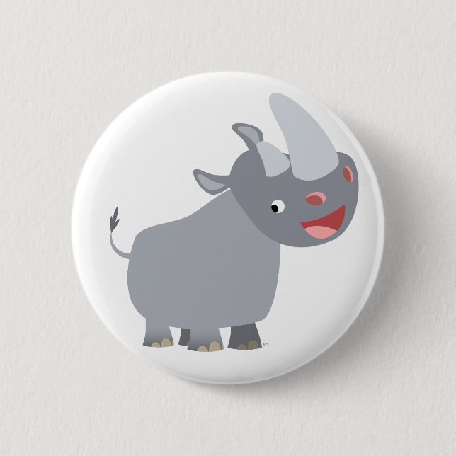 Rond 5 Cm Drôle Carton Rhino Bouton Badge (Devant)