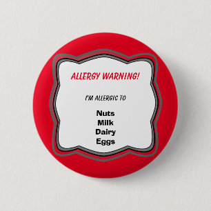 Rond 5 Cm Épingle d'alerte d'allergie Badge Bouton