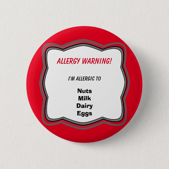 Rond 5 Cm Épingle d'alerte d'allergie Badge Bouton (Devant)