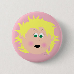 Rond 5 Cm Filles Face Blonde Vert Yeux Kapskids Bouton Badge