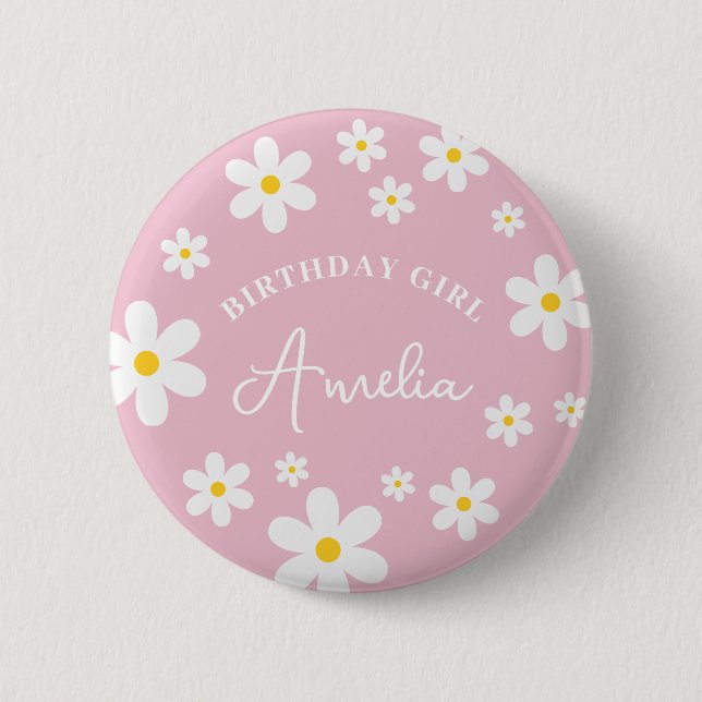 Rond 5 Cm Floral Daisy Rose Girls Anniversaire Badge (Devant)