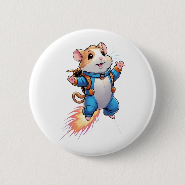 Rond 5 Cm Funny Jetpack Hamster Pin | Cartoon Animal Badge (Devant)