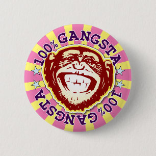 Rond 5 Cm Gangsta 100% Funny Funky Monkey Badge