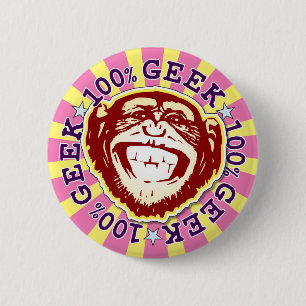 Rond 5 Cm Geek 100% Funny Funky Monkey Badge