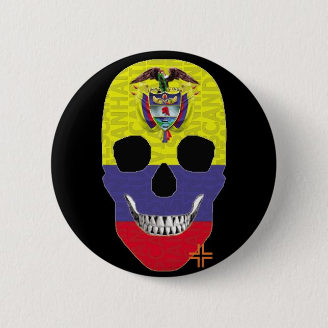 Rond 5 Cm HANDSKULL Colombia Round Badge noir B2 (Devant)