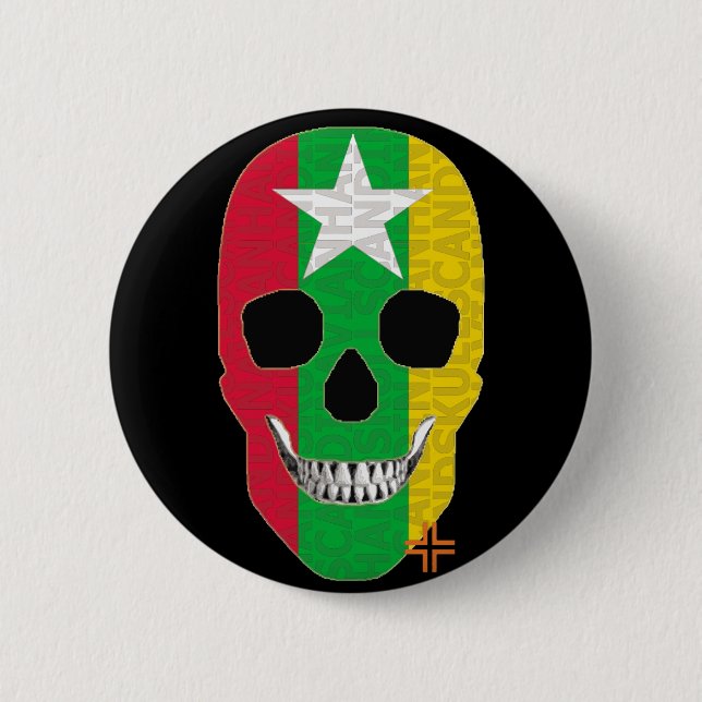 Rond 5 Cm HANDSKULL Myanmar Round Badge noir B2 (Devant)