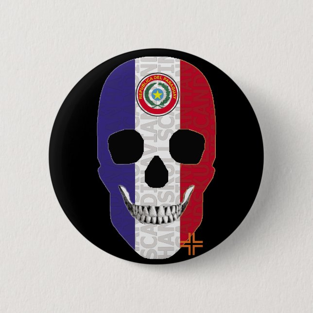 Rond 5 Cm HANDSKULL Paraguay Round Badge noir B2 (Devant)
