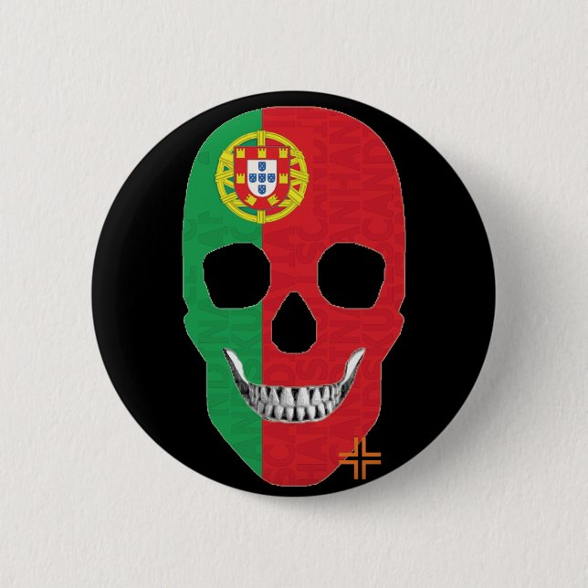 Rond 5 Cm HANDSKULL Portugal Round Badge noir B2 (Devant)