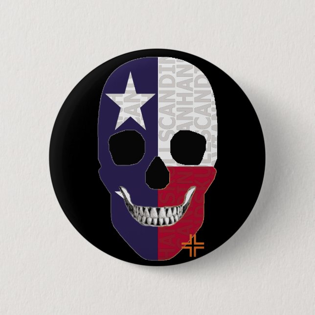 Rond 5 Cm HANDSKULL Texas Round Badge noir B2 (Devant)