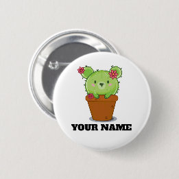 Rond 5 Cm Kawaii Cactus Bear in Flower Pot Button Badge