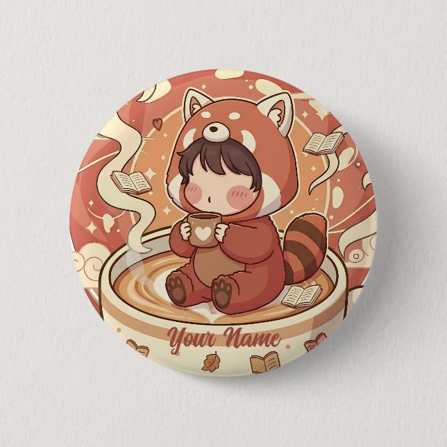 Rond 5 Cm Kawaii Chibi Red Panda Button Pin Badge (Devant)