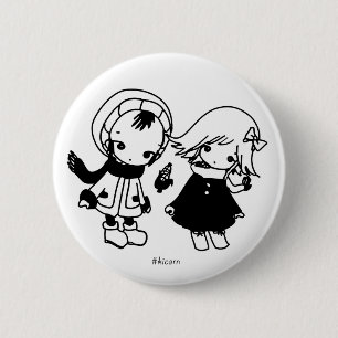 Rond 5 Cm Kikuo Music Radio / Badge Hoshi-kun Tsuki-chan