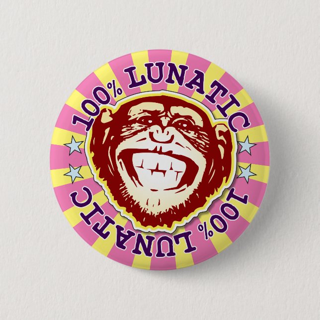 Rond 5 Cm Lunatique 100% Funny Funky Monkey Badge (Devant)