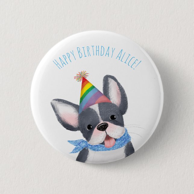 Rond 5 Cm Mignonne badge d'anniversaire de chiot taureau fra (Devant)