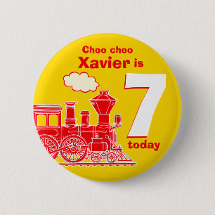 Rond 5 Cm Nom d'anniversaire du train rouge et badge jaune d
