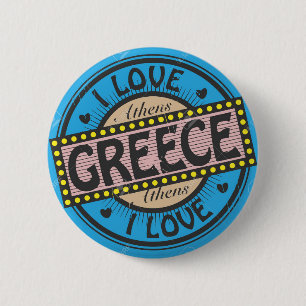ROND 5 CM NOUVEAU ! ! - J'AIME ATHENS GREECE PIN BADGE