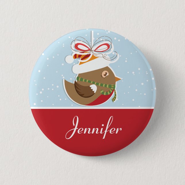 Rond 5 Cm Oiseau de neige Noël Nom de la fête Badge | Mots c (Devant)