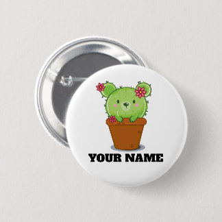 Rond 5 Cm Ours de Cactus Mignon dans un Pot de Fleur Badge B