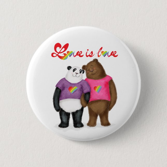 Rond 5 Cm Panda mignonne et brun de l'ours badge "L'amour es (Devant)