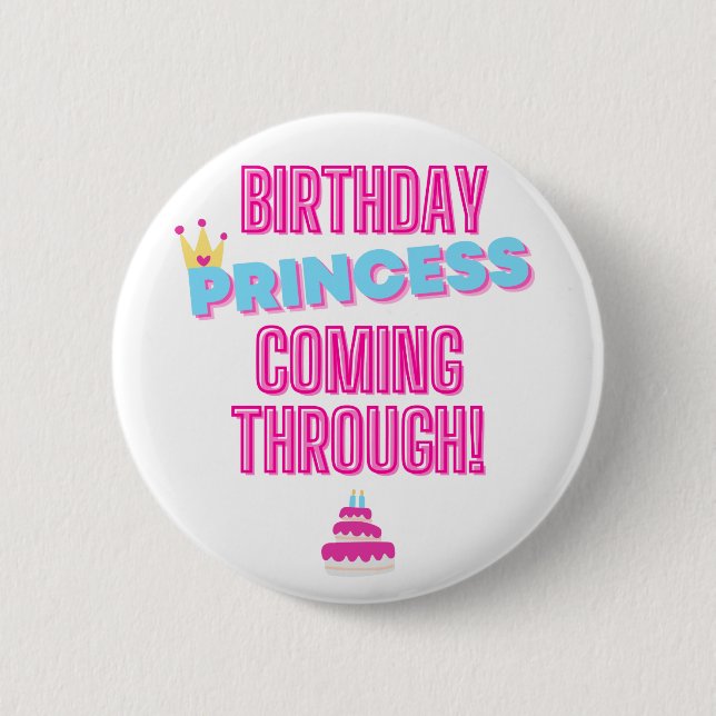 Rond 5 Cm Pink and Blue Birthday Princess Pin Badge (Devant)