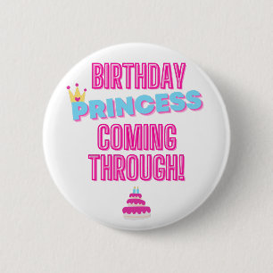 Rond 5 Cm Pink and Blue Birthday Princess Pin Badge