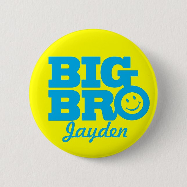 Rond 5 Cm Smile Big Bro nommé badge de bouton en bleu et jau (Devant)