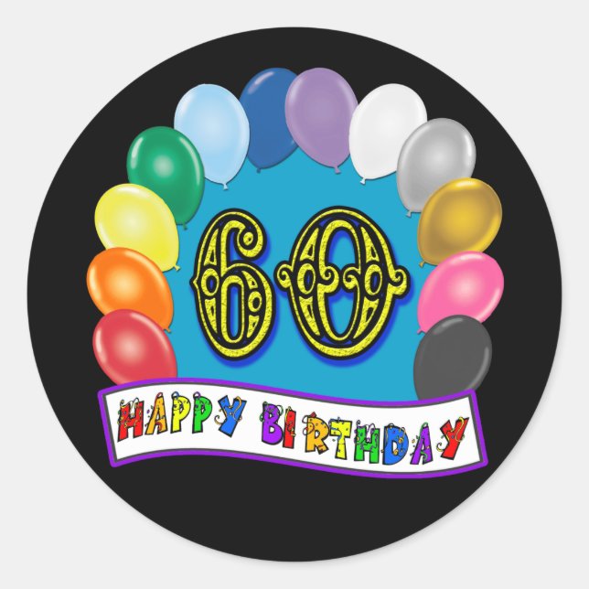 Rond 60e Anniversaire Ballons joyeux Sticker Anniversai (Devant)