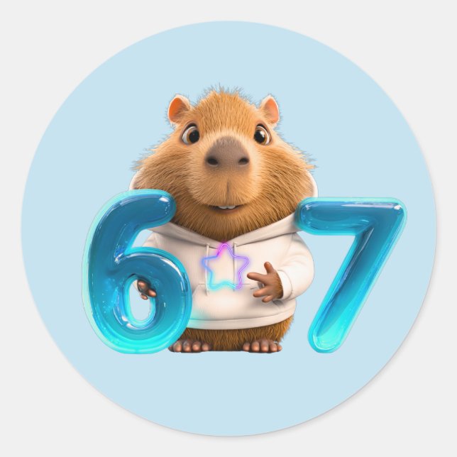 Rond 67 Capy – Cute Capybara Round Sticker Light Blue (Devant)