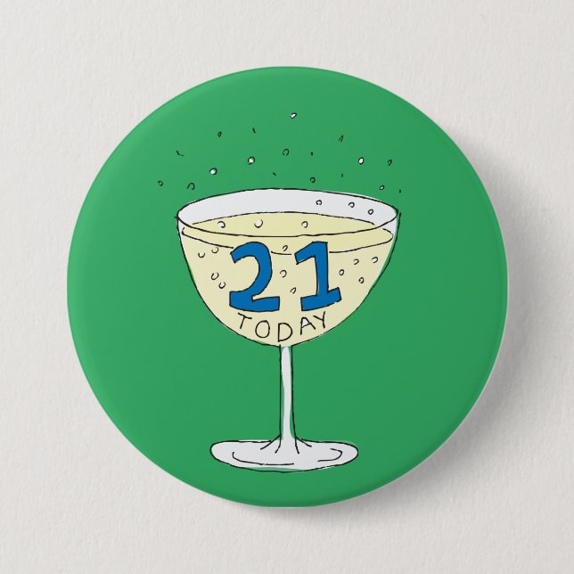Rond 7,6 Cm 21 Aujourd'hui épingle badge Vert 21e anniversaire (Devant)