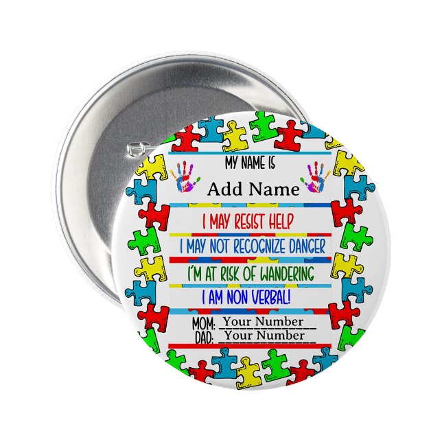 Rond 7,6 Cm Alerte Autisme | Badge à Épingler Non Verbal (Autism Alert | Nonverbal Pin)