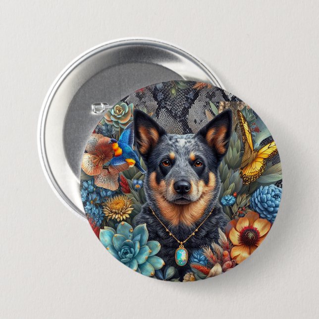 Rond 7,6 Cm Badge Australian Cattle Dog Art (Devant & derrière)
