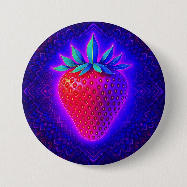 Rond 7,6 Cm badge de look éclatant Strawberry néon (Devant)