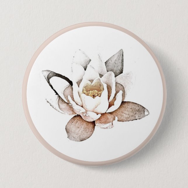 ROND 7,6 CM BADGE : LOTUS BLANC (Devant)