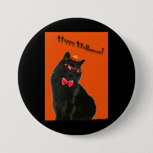 Rond 7,6 Cm Bouton Halloween Happy Chat Noir / Badge
