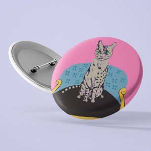 Rond 7,6 Cm Chat sur une chaise épingle badge amoureux de les 