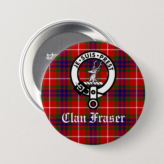 Rond 7,6 Cm Clan Fraser Crest Badge et Tartan (Devant & derrière)