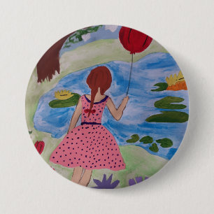Rond 7,6 Cm Fille Avec Badge Rouge Balloon