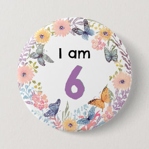Rond 7,6 Cm Je Suis 6 Beau Papillon Floral Broche Badge Bouton