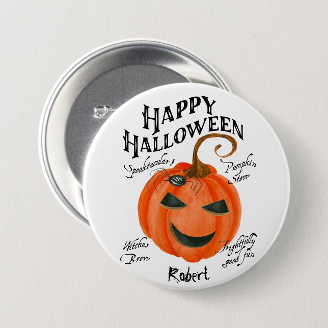 Rond 7,6 Cm joyeux nom du bouton de badge d'araignée halloween (Devant & derrière)