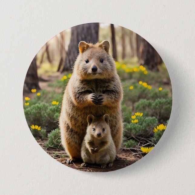 Rond 7,6 Cm Mère Et Bébé Quokka, Bouton Badge (Devant)