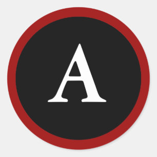 Rond A : Lettre initiale A Sticker Rouge, Blanc & Noir