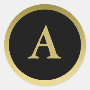 Rond A :: Monogramme A Elegant Sticker Or et Noir
