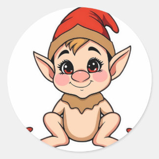 Rond Adorable Baby Elf Sticker / Cartoon Christmas 